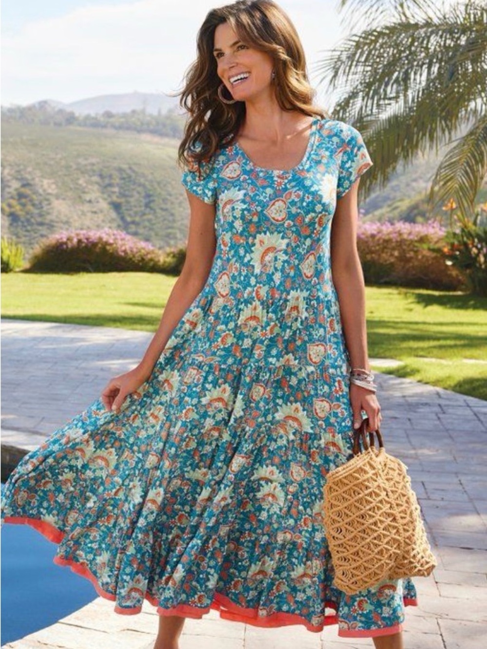 Soft Surroundings Kara Maxi Dress Size PXS Floral Cottage Boho Flare Tiered